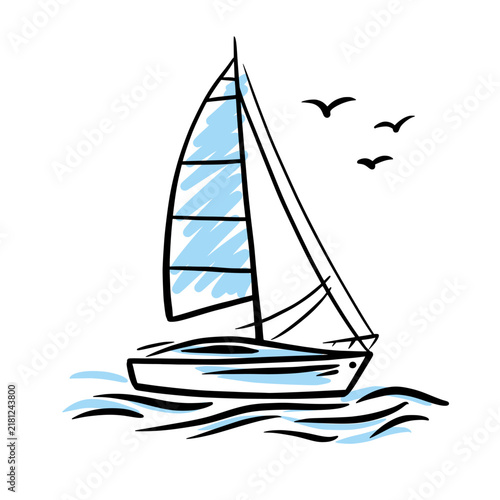 Yacht hand drawn in doodle style on white background