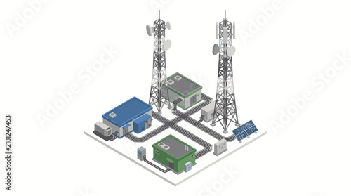 Dynamic Isometric of Telecommunications Infrastructure with Cell Towers Equipment and Solar Panels