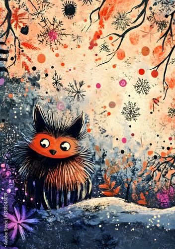Cute Fantasy Creature in a Snowy Winter Forest