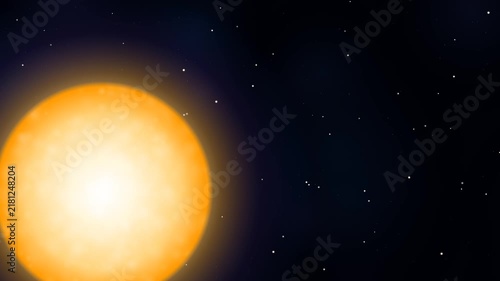 Cinematic point-of-view journey floating near a glowing star while looking outward into deep space. A luminous stellar surface and soft corona dominate the foreground as distant stars and cosmic parti