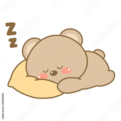 Cute brown bear cartoon sleeping on a pillow