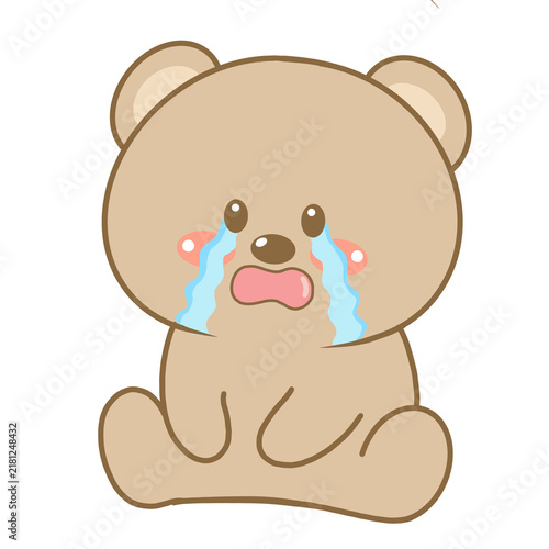 Cute brown bear cartoon crying with tears