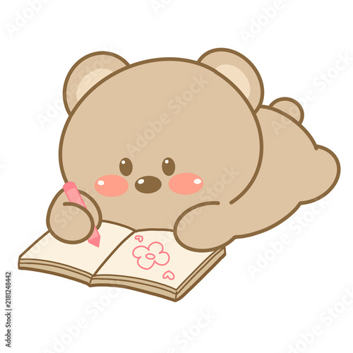 Cute brown bear cartoon drawing in a notebook