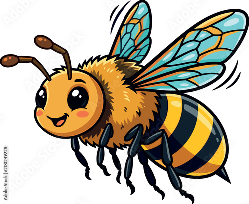 Cute Flying Bumblebee Honeybee Insect Mascot Cartoon Vector Illustration