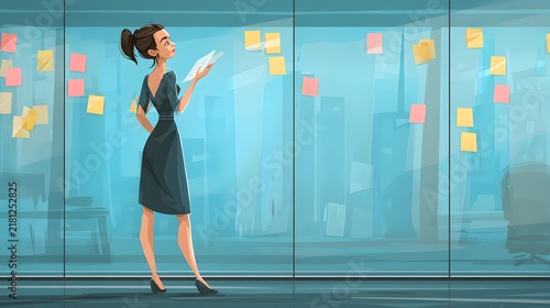 Naklejka coordinating tasks with a digital planning board, organized office workflow, realistic corporate operations