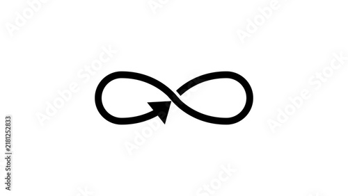 Infinity arrow, black isolated vector silhouette