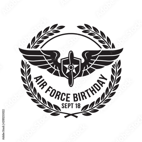 Air force birthday emblem with wings and shield in a laurel wreath frame for military celebration design Vector