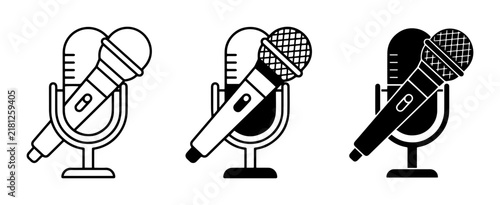 Retro Microphone Icons, Vintage Audio Equipment Graphics, Classic Sound Recording Symbols