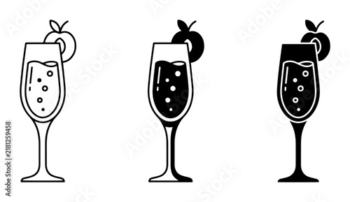 Champagne Flute Cocktail Icons, Sparkling Beverage Glass Vector Set, Refreshing Drink Graphics