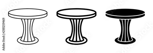 Round Pedestal Table Icons, Minimalist Furniture Vector Set, Modern Dining and Cafe Table Graphics