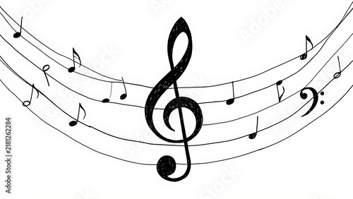 Wavy musical stave graphic with large central treble clef isolated