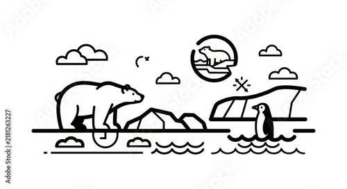 Obraz na płótnie polar bear and penguin in Arctic landscape.