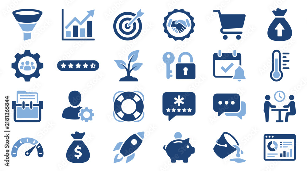 Fototapeta premium Set of flat business and marketing icons isolated on white background