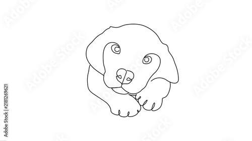 Cute Puppy Face Lying Down Continuous Line Art Animation. 
