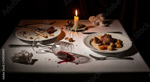 Abandoned Dinner Table with Candlelight