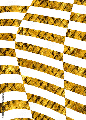 Картината върху платно Gold Snakeskin Op Art Wavy Grid Overlay PNG, y2k checkered border