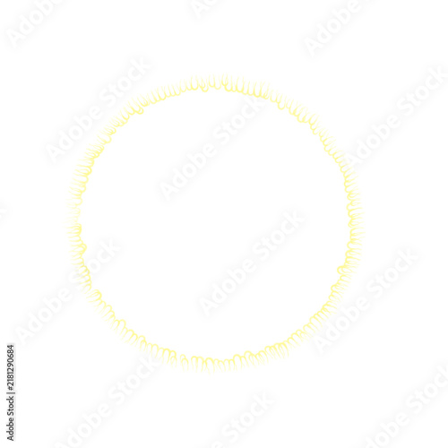 Abstract golden circular ring frame with textured doodle fringe pattern and a transparent background