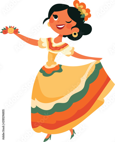 Mexican Folklorico Dancer Woman Vector Illustration