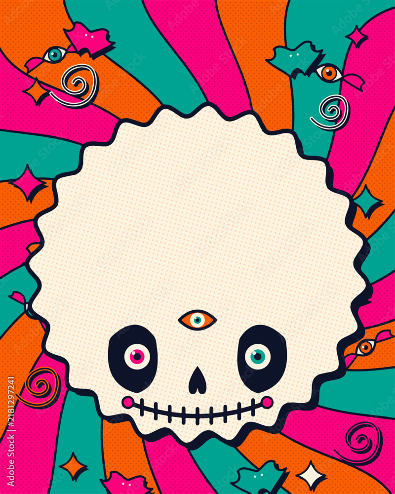 Naklejka premium Retro 70s psychedelic pop art and vintage comic Halloween vector backgrounds with empty text space.
