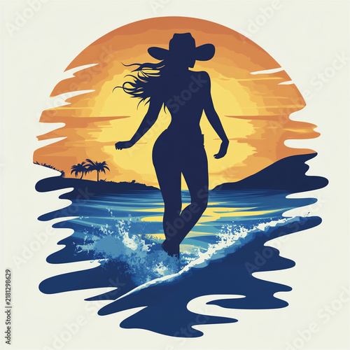 surfer silhouette on the beach