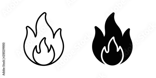 Fotografie Fire flame power flat icon black white energy heat combustion symbol