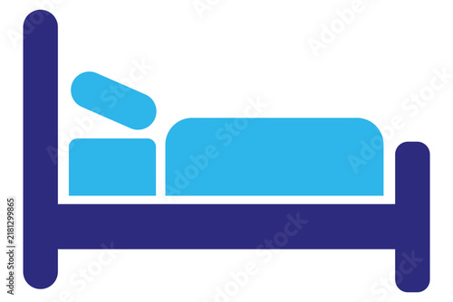 Simple bed icon with blue and purple tones on a white background for comfort and rest concepts
