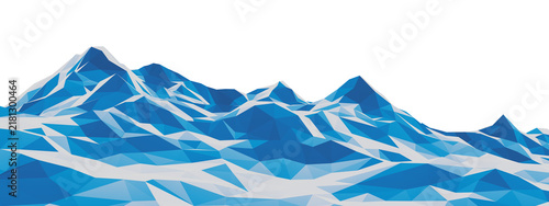 Low poly ice mountain. Blue and white terrain