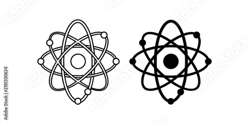 Cuadro en lienzo Atom structure science black linear and glyph style icons set design