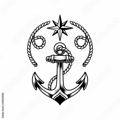 Nautical anchor with compass rose tattoo