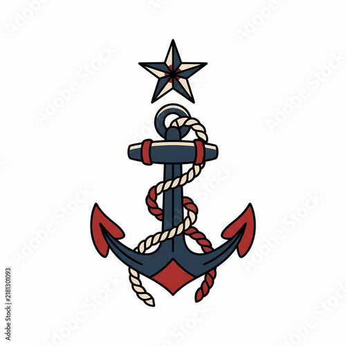 Nautical anchor with star tattoo design