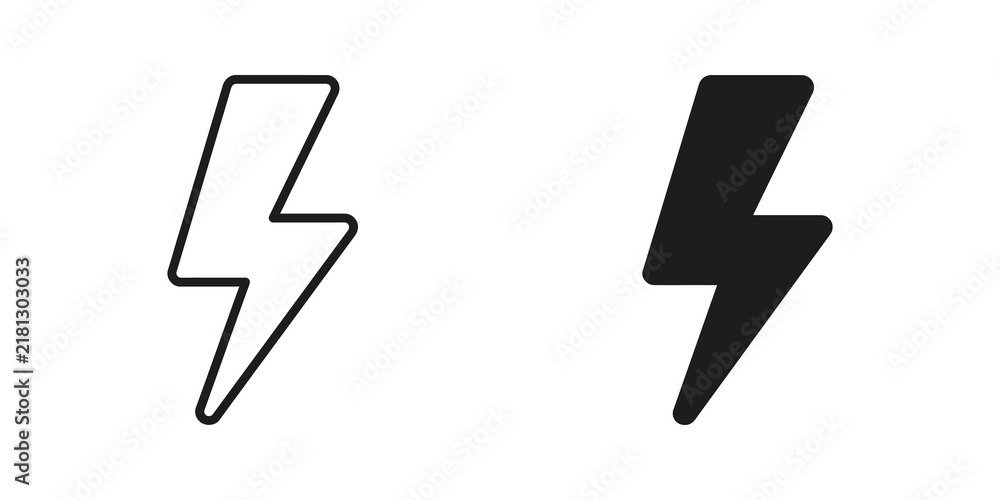 Foto Electric lightning bolt icons in outline and solid black vector design