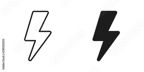 Foto Electric lightning bolt icons in outline and solid black vector design