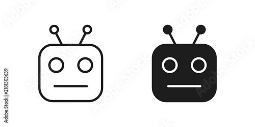 Obraz na płótnie Cute robot head outline and solid icon representing digital assistant.