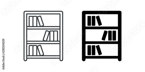 Cuadro en lienzo Bookcase with assorted books outline and solid black icon for library