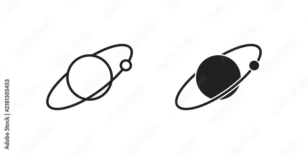 Fototapeta premium Minimal planet with ring satellite space exploration icon line vector.