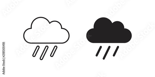Obraz na płótnie Black outline and silhouette cloud with rain icons for weather forecast