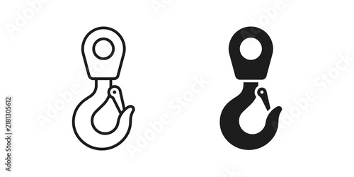 Obraz na płótnie Heavy lifting crane hook icon black outline and solid silhouette graphic