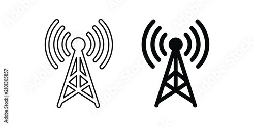 Cuadro en lienzo Black outline and filled antenna icons on transparent background for communication