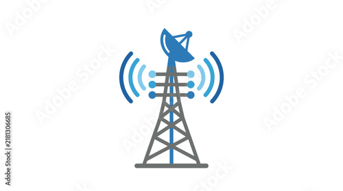 Quadro su tela Telecommunication tower icon with satellite dish and radio waves