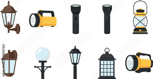 Konstfotografi Outdoor Light Fixture Collection with Flashlight Lantern and Street Lamp, Home L