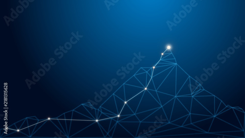 Low Poly Geometric Wireframe Mountain Peak with Glowing Path