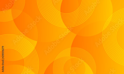 Abstract orange circle background. Dynamic geometric composition of gradient circles and circular lines.