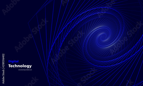 Blue tunnel background. Dynamic circular lines, digital technology, corporate business innovation.