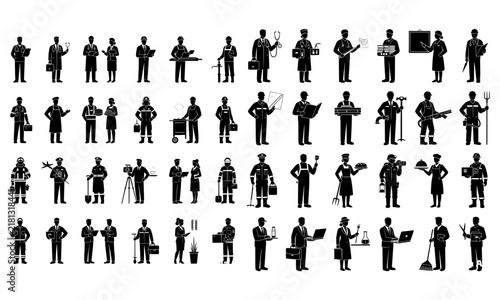 Professional Occupation Silhouette Vector Collection, Jobs and Careers People Icons Set