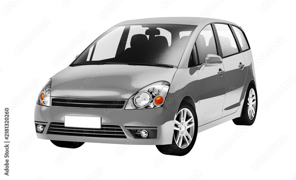 Naklejka premium Side view of a silver minivan in 3D