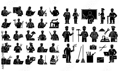 Occupation Silhouette Vector Set, Professional Jobs and Career People Collection