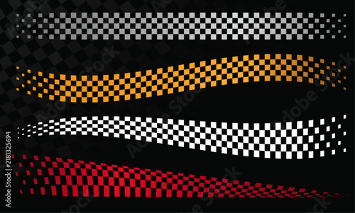 Set of Race flag line checkered black white isolated. Car race check grid pattern