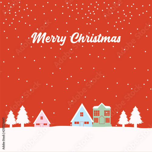 Merry Christmas Winter Village Background with Snow and Cute Houses