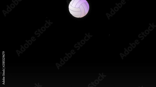 Volleyball bouncing up and down rhythmically against a dark black background in a clean minimalist motion graphic style with smooth animation and glowing soft lighting effects