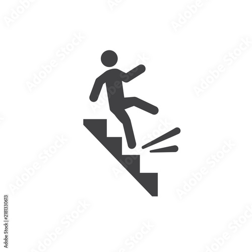 Vector icon Caution: Slippery Stairs sign, person slipping on stairs.